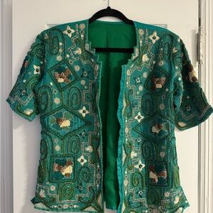 Embroidered Green Short Sleeve Jacket